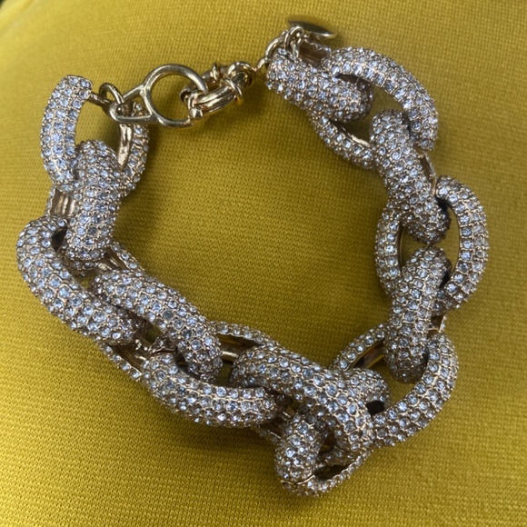 RARE J. CREW PAVE LINK BRACELET SWAROVSKI CHUNKY PREPPY RHINESTONE - Picture 9 of 15